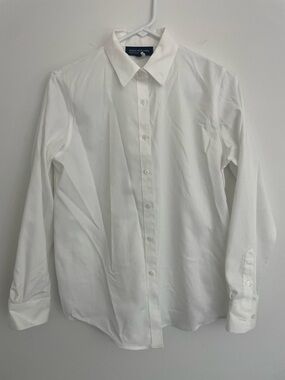 Jones New York Signature White 100% Cotton Easy-Care Button-Up Long Sleeve Shirt